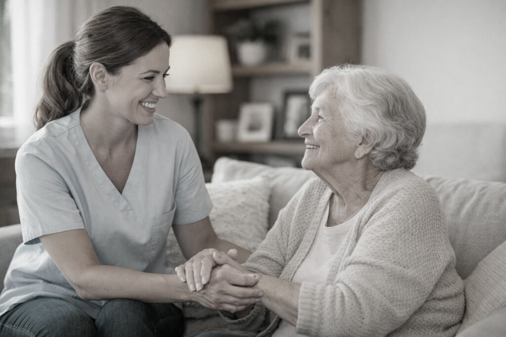 Professionnelle des services à la personne accompagnant une personne à domicile